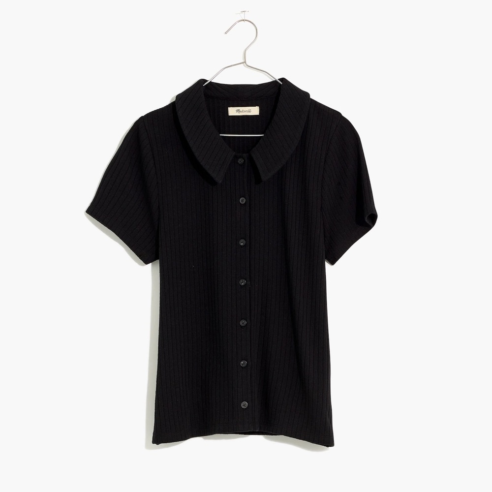 Madewell Black Ribbed Button-Up Top - NWT